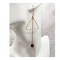 3 inch long earrings comprised of a gold wire triangl, a long gold chain and a garnet bead.